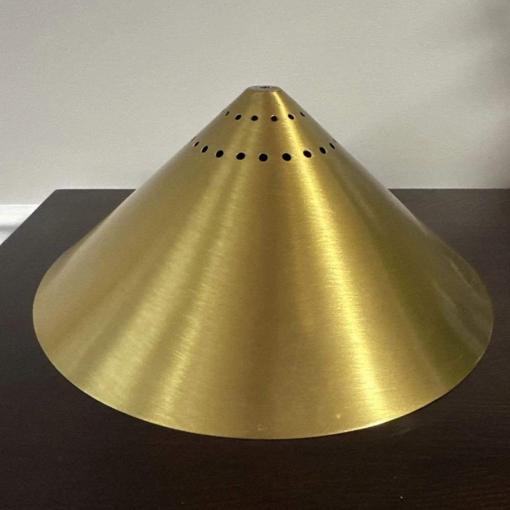 1950s Mid Century Modern Brass Perforated Lamp Light Fixture Shade Gold Circle